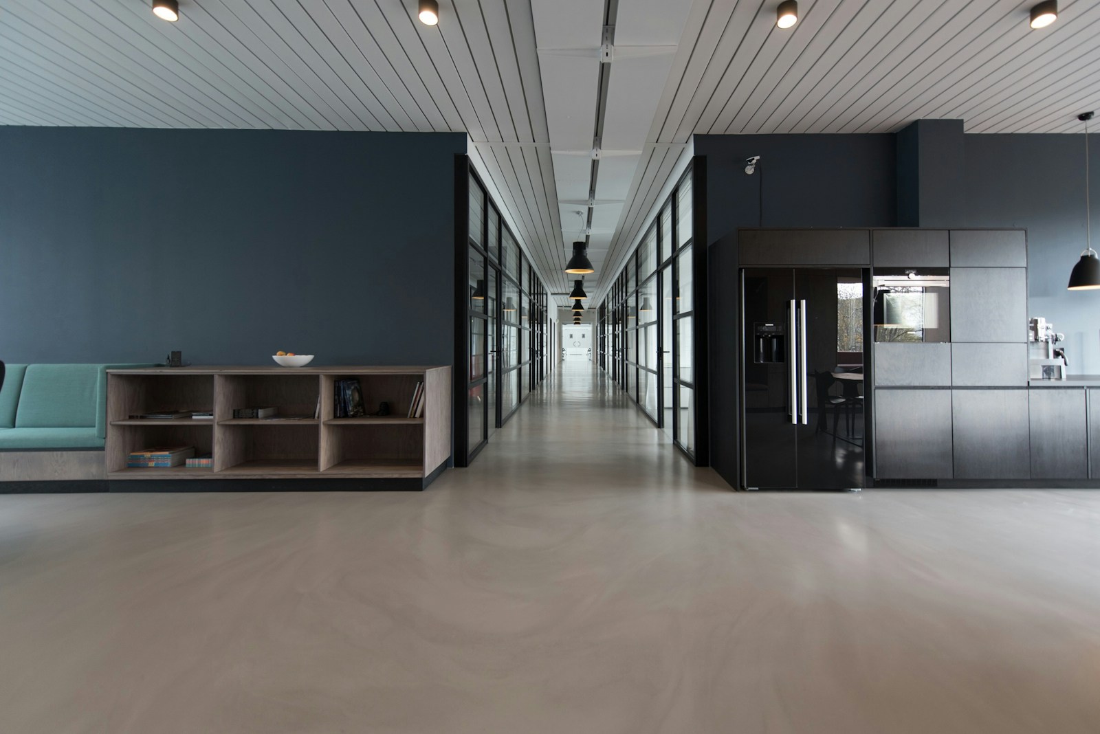 Empty modern office, no overhead